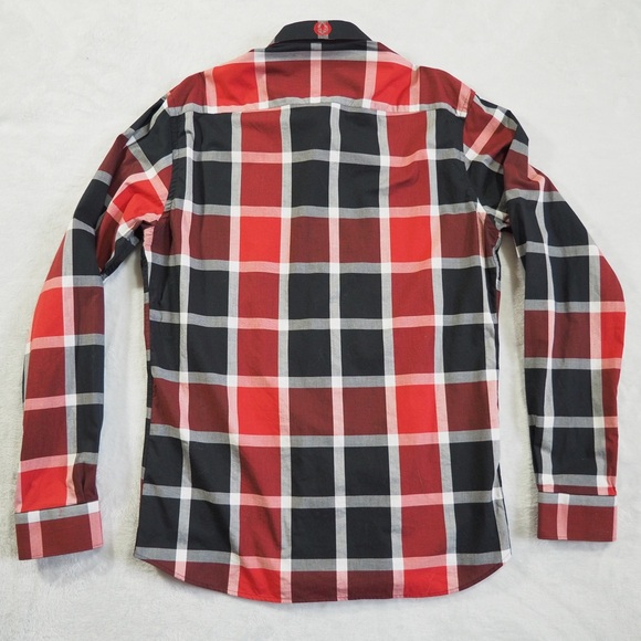 Au Noir Sz 4 Men's Red and Black Plaid Casual Flip Cuffs 100% Cotton - Picture 7 of 13